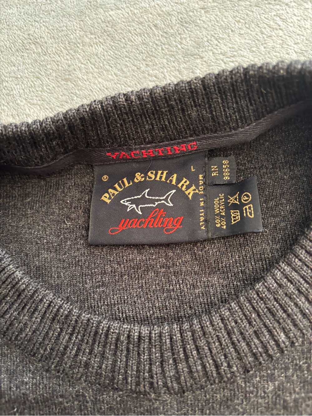 Paul & Shark Charcoal Gray Crewneck Yachting Sweater with Logo Tag